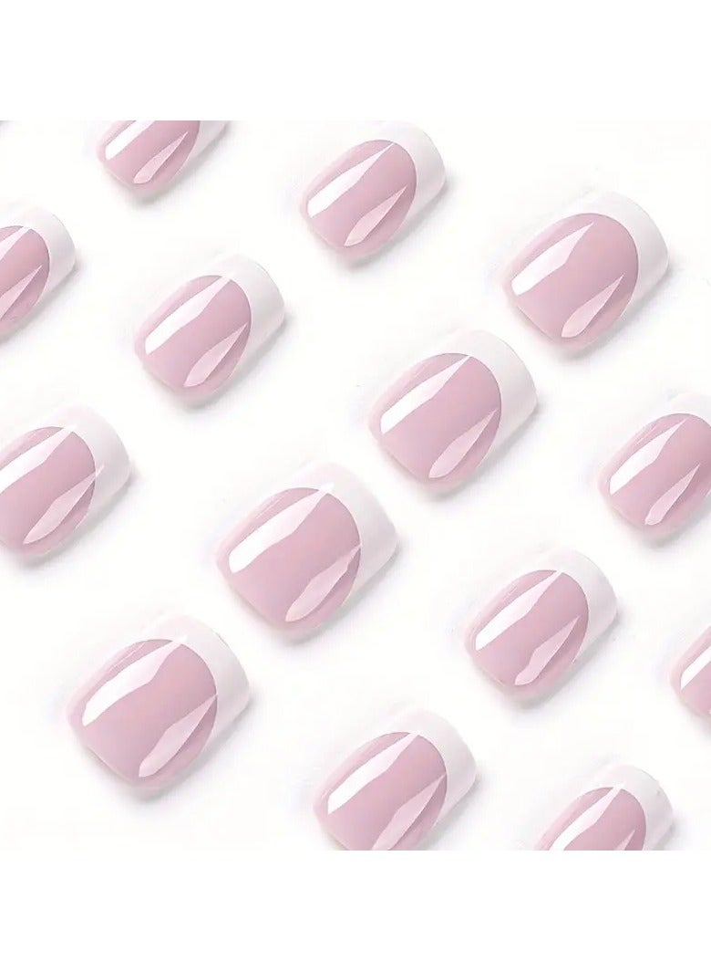 أوريتي 24 قطعة من أظافر الباليه الفرنسية ذات الحواف البيضاء - أظافر صناعية لاصقة للنساء والمراهقات مع لاصق لاصق ومبرد أظافر - أظافر قصيرة على شكل نعش لمظهر طبيعي - Image 3