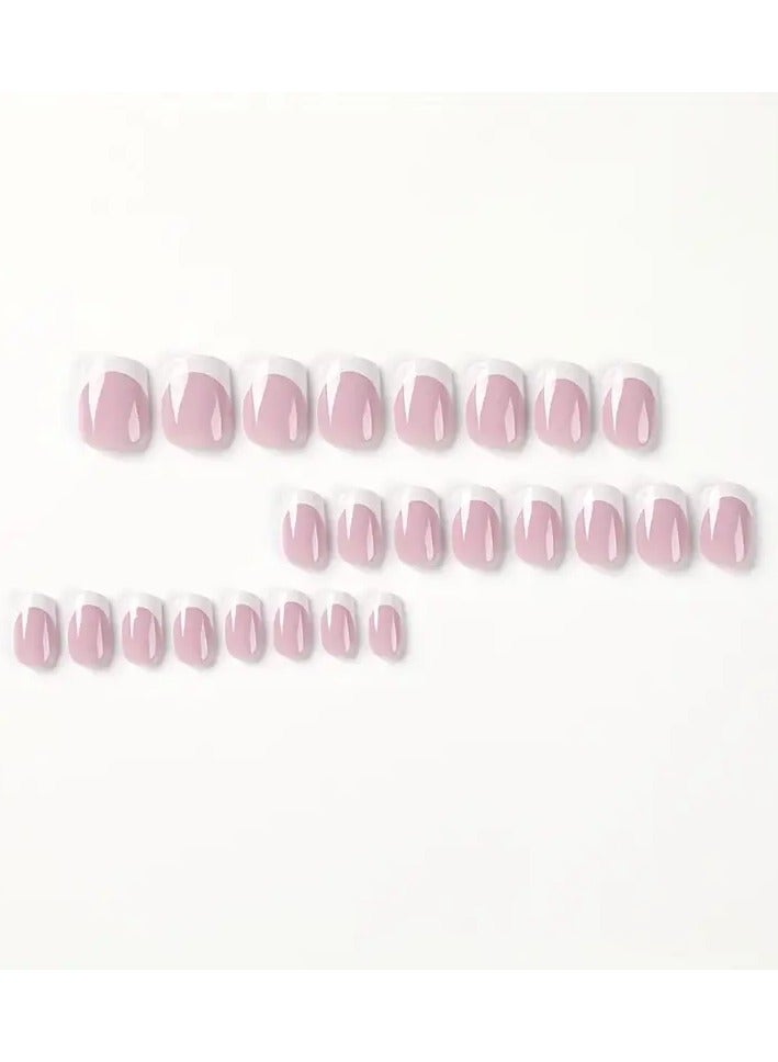 أوريتي 24 قطعة من أظافر الباليه الفرنسية ذات الحواف البيضاء - أظافر صناعية لاصقة للنساء والمراهقات مع لاصق لاصق ومبرد أظافر - أظافر قصيرة على شكل نعش لمظهر طبيعي - Image 4