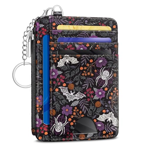 Kelvoris Goth Bat Spider Credit Card Holder Small Wallet Women, Gothic Slim RFID Blocking Wallet Woman Keychain with Zipper Coin Pocket, Front Pocket Thin Travel Card Case with ID Window Ladies Gifts - Image 1