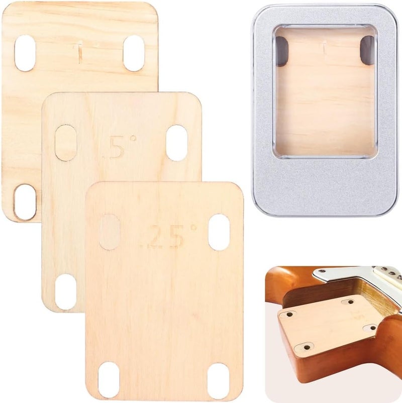 3 Pcs Maple Guitar Neck Shims, Adjustable 0.25°/0.5°/1° Shims For Bolt-On Guitars, With Tinplate Storage Box - Image 1