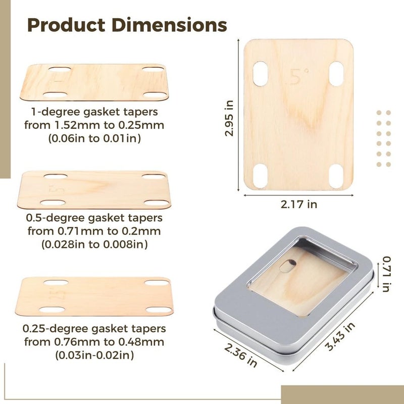 3 Pcs Maple Guitar Neck Shims, Adjustable 0.25°/0.5°/1° Shims For Bolt-On Guitars, With Tinplate Storage Box - Image 4