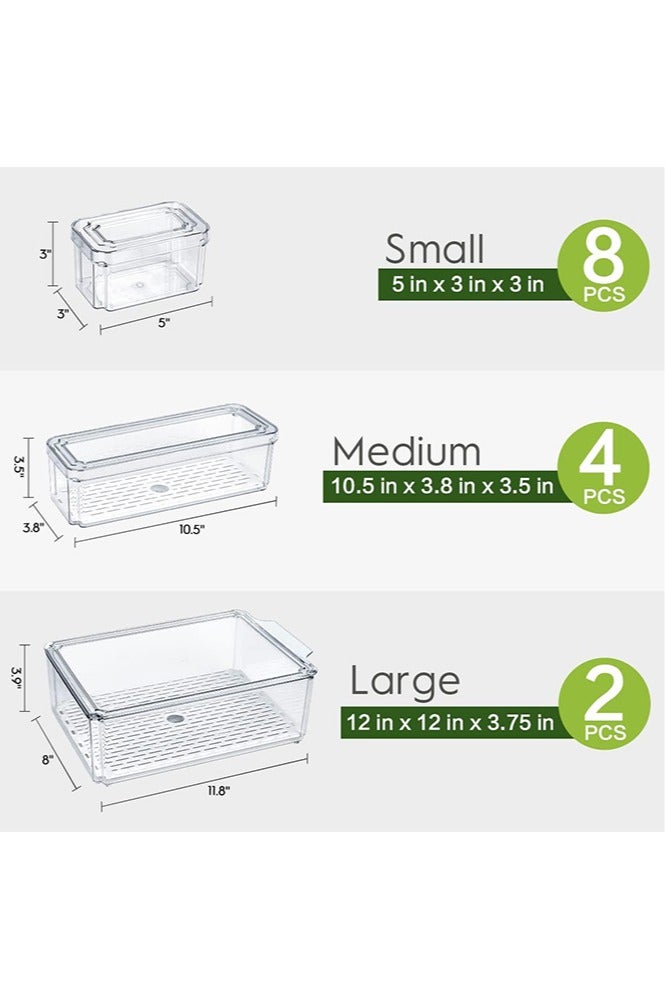 HUKURU 14 Pack Fridge Organizer, Stackable Refrigerator Organizer Bins with Lids, BPA-Free Fridge Organizers and Storage Containers for Fruit, Vegetable, Food, Drinks, Cereals, Clear - Image 2