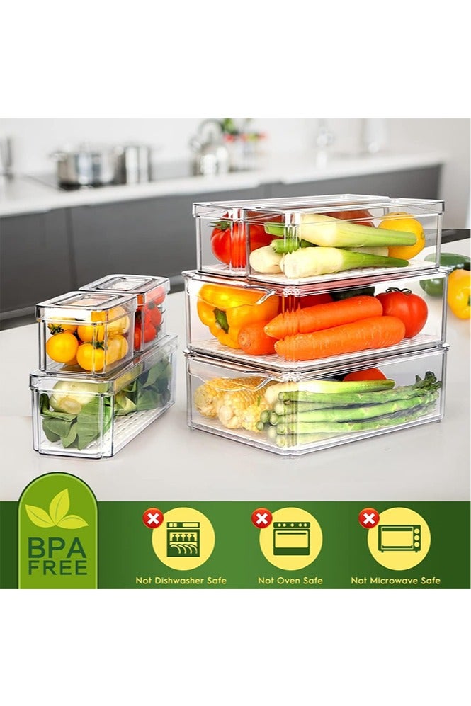 HUKURU 14 Pack Fridge Organizer, Stackable Refrigerator Organizer Bins with Lids, BPA-Free Fridge Organizers and Storage Containers for Fruit, Vegetable, Food, Drinks, Cereals, Clear - Image 3