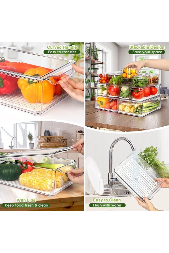 HUKURU 14 Pack Fridge Organizer, Stackable Refrigerator Organizer Bins with Lids, BPA-Free Fridge Organizers and Storage Containers for Fruit, Vegetable, Food, Drinks, Cereals, Clear - Image 4