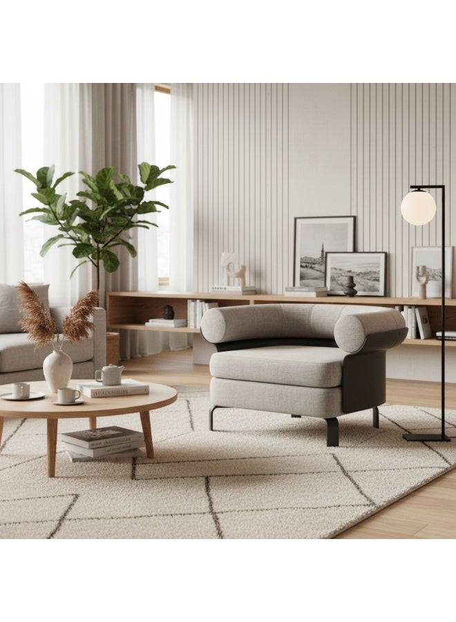 Neo Front Cozy Beige Sofa Chair with Teddy Fabric, PU Leather Back, and Carbon Steel Legs  C880-TEDDYC-19-Light   90*83*55 cm - Image 1