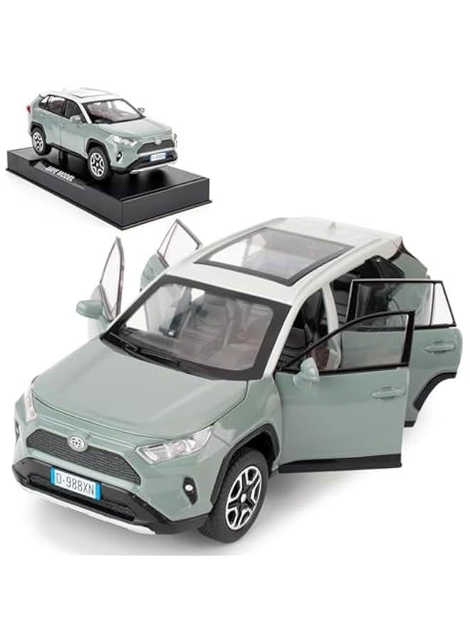 Model Car 1/32 RAV4 Alloy Diecast Collectible Toy Car with Light and Sound Toy Vehicle Door Can Be Opened for Boys Kids Toddler Gift (Gray) - Image 1