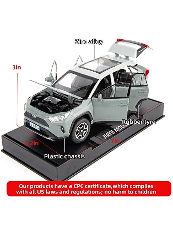 Model Car 1/32 RAV4 Alloy Diecast Collectible Toy Car with Light and Sound Toy Vehicle Door Can Be Opened for Boys Kids Toddler Gift (Gray) - Image 2
