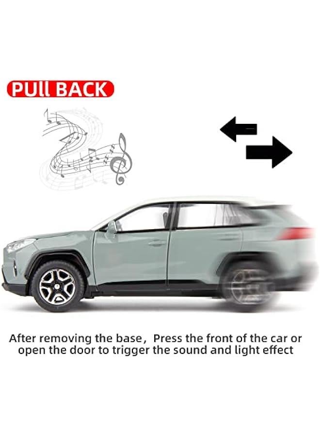Model Car 1/32 RAV4 Alloy Diecast Collectible Toy Car with Light and Sound Toy Vehicle Door Can Be Opened for Boys Kids Toddler Gift (Gray) - Image 3
