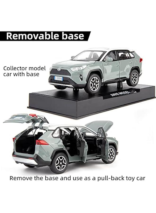 Model Car 1/32 RAV4 Alloy Diecast Collectible Toy Car with Light and Sound Toy Vehicle Door Can Be Opened for Boys Kids Toddler Gift (Gray) - Image 4