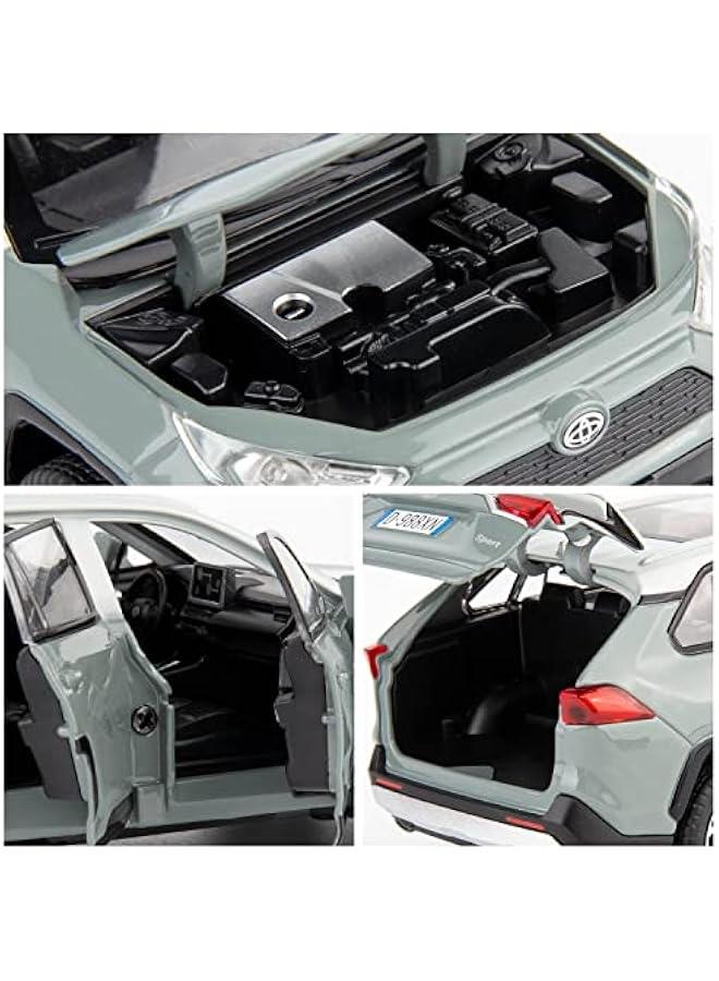 Model Car 1/32 RAV4 Alloy Diecast Collectible Toy Car with Light and Sound Toy Vehicle Door Can Be Opened for Boys Kids Toddler Gift (Gray) - Image 5