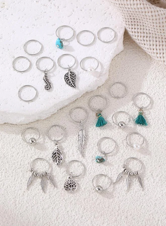 Take Two  Set of 23 - Silver-Tone Metal Hair Ring for Women | Best Price UAE