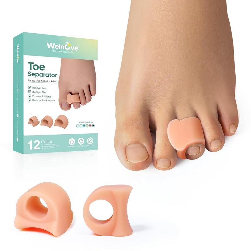 Welnove Toe Separator for Overlapping Toes Toe Spacers for Bunions Toe Corrector for Hammer Toes Realign Crooked Toes Preventing Rubbing Relieve Pressure Medium Size 6 Pack