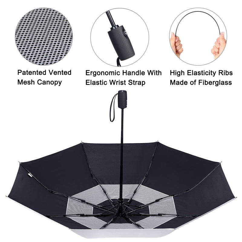 G4Free UPF 50+ UV Protection Travel Umbrella 46 Inch Windproof Silver Coating Sun Blocking Umbrella (Silver/Black) - Image 4