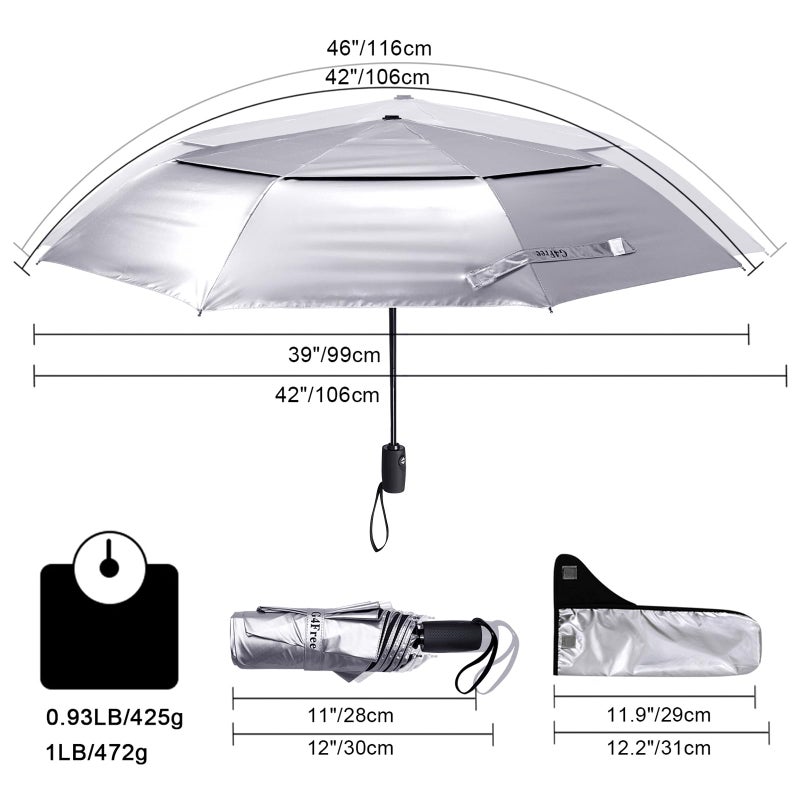 G4Free UPF 50+ UV Protection Travel Umbrella 46 Inch Windproof Silver Coating Sun Blocking Umbrella (Silver/Black) - Image 5