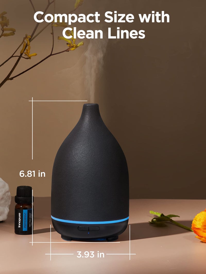InnoGear Oil Diffuser, 150ML Ceramic Diffuser for Essential Oils Handcrafted Aromatherapy Diffuser Ultrasonic Cool Mist Humidifier with 2 Mist Modes Waterless Auto Off for Room Office, Black - Image 2