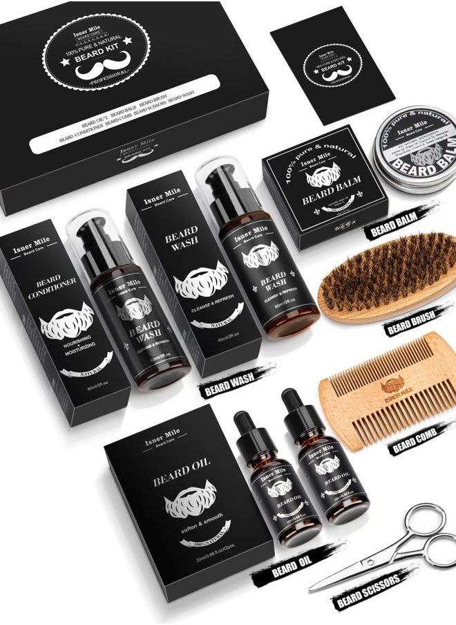Comfy Mate - Beard Grooming Kit, Beard Oil and Balm, Beard Wash & Conditioner, Beard Brush Set with Comb Scissors, Gifts for Men, Valentines Gifts for Him, Mens Birthday Gifts for Dad, Stocking Stuffers - Image 1