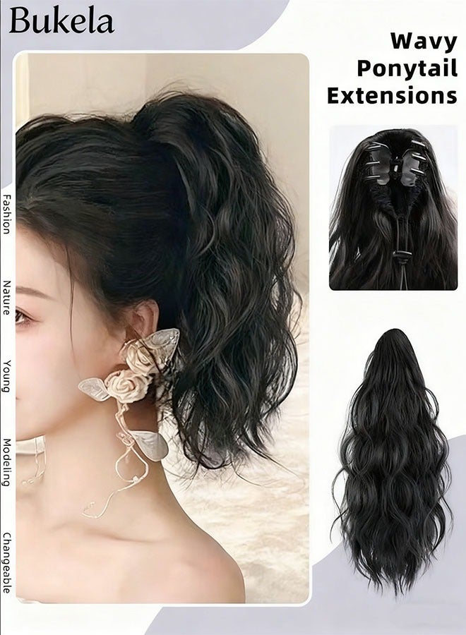 كيلا وصلات ذيل الحصان المتموجة بمشبك مخلب صغير، شعر مستعار طبيعي على شكل ذيل حصان مع قطعة شعر صناعية برباط للنساء والفتيات، تسريحة شعر للحفلات للاستخدام اليومي 25 سم (10 بوصات) - أسود طبيعي - Image 1