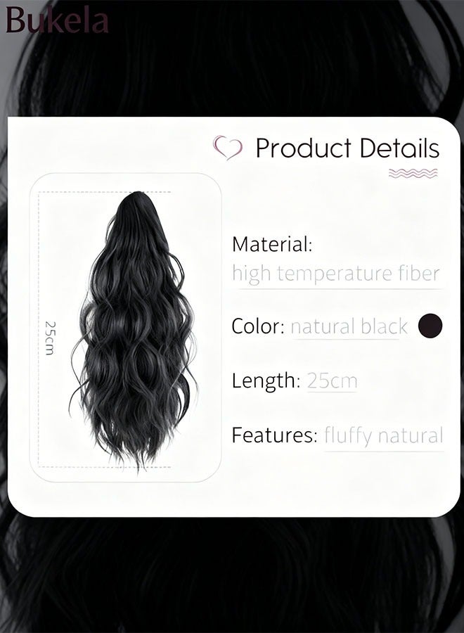 كيلا وصلات ذيل الحصان المتموجة بمشبك مخلب صغير، شعر مستعار طبيعي على شكل ذيل حصان مع قطعة شعر صناعية برباط للنساء والفتيات، تسريحة شعر للحفلات للاستخدام اليومي 25 سم (10 بوصات) - أسود طبيعي - Image 3