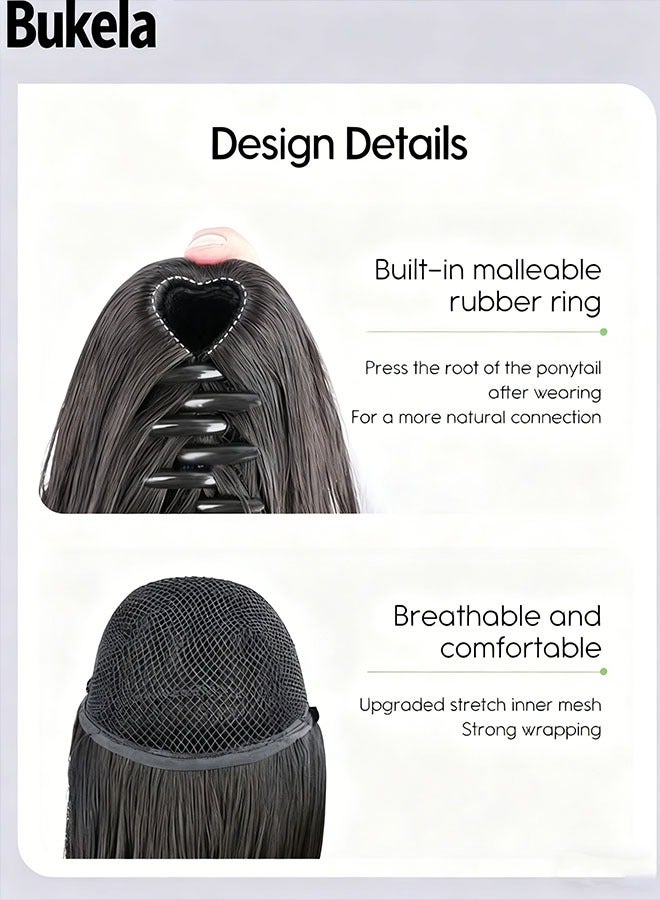 كيلا وصلات ذيل الحصان المتموجة بمشبك مخلب صغير، شعر مستعار طبيعي على شكل ذيل حصان مع قطعة شعر صناعية برباط للنساء والفتيات، تسريحة شعر للحفلات للاستخدام اليومي 25 سم (10 بوصات) - أسود طبيعي - Image 4