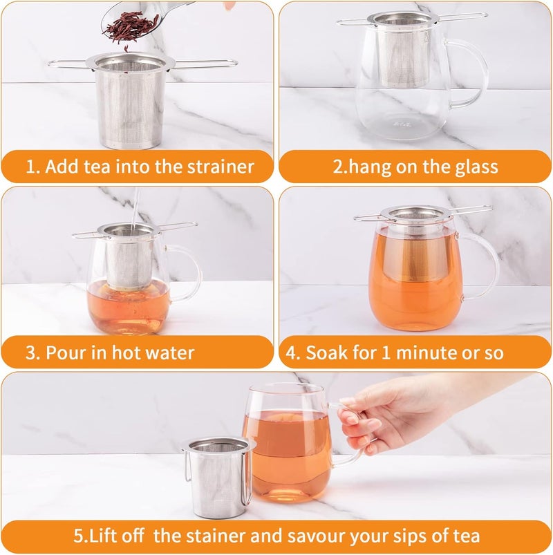 Evmliy 2Pack Tea Strainer, Stainless Steel Tea Infuser Basket Sitting in Mugs, Tea Infusers for Loose Tea, Fine Mesh Tea Diffuser Long-Handled Tea Strainers Filters, Tea Steeper for Leaf (2Pack) - Image 4