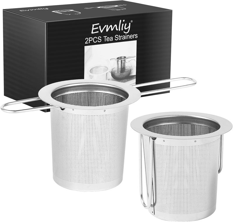 Evmliy 2Pack Tea Strainer, Stainless Steel Tea Infuser Basket Sitting in Mugs, Tea Infusers for Loose Tea, Fine Mesh Tea Diffuser Long-Handled Tea Strainers Filters, Tea Steeper for Leaf (2Pack) - Image 1