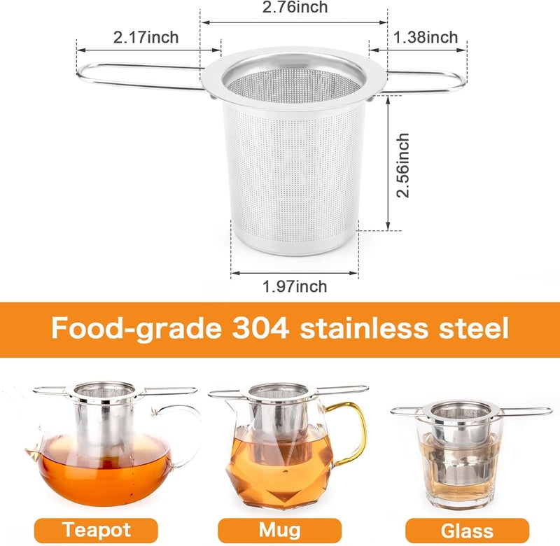 Evmliy 2Pack Tea Strainer, Stainless Steel Tea Infuser Basket Sitting in Mugs, Tea Infusers for Loose Tea, Fine Mesh Tea Diffuser Long-Handled Tea Strainers Filters, Tea Steeper for Leaf (2Pack) - Image 2
