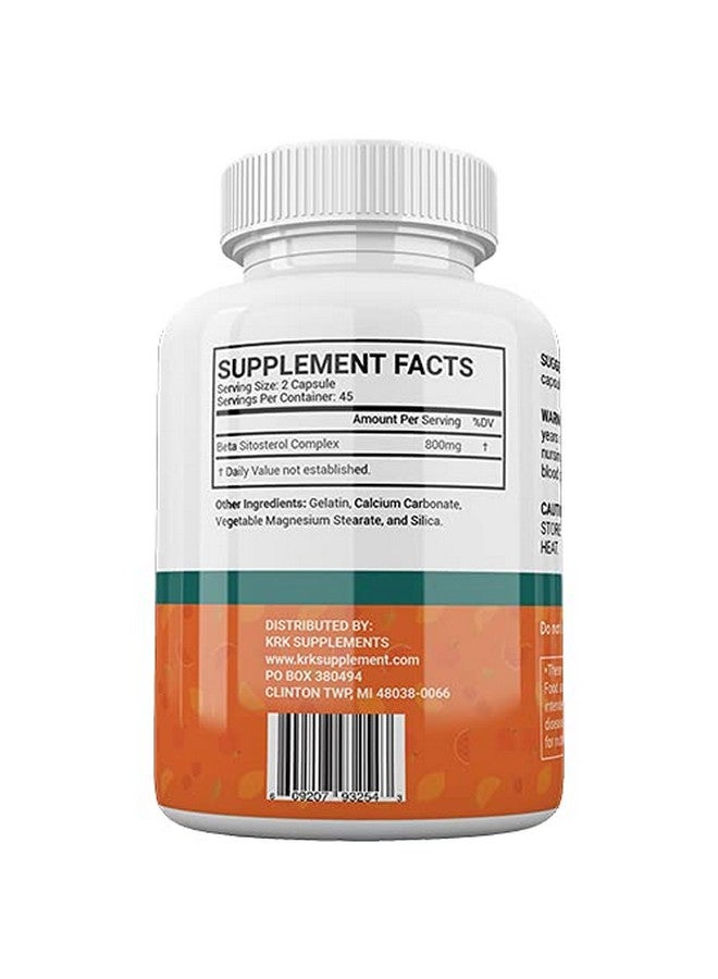 KRK SUPPLEMENTS 1 Bottle Beta Sitosterol 800mg Per Serving 90 Capsules Prostate Support - Image 4