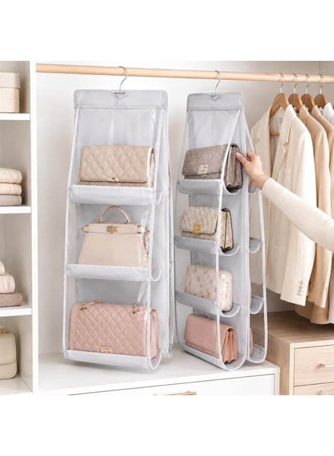 Stylish hanging handbag organizer for closet, transparent storage organizer with three shelves, 35x90 cm, with clear vinyl pockets, 360-degree rotating hook, hanging bag organizer for handbags and accessories, white - Image 2