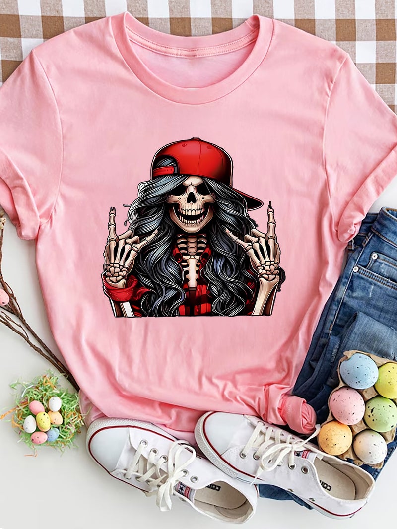 Independent Station Women'S Tops Round Neck Cartoon Printed Short-Sleeved T-Shirt-M - Image 1
