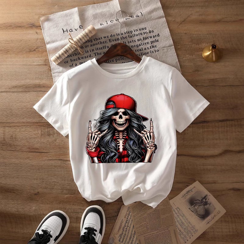 Independent Station Women'S Tops Round Neck Cartoon Printed Short-Sleeved T-Shirt-M - Image 4