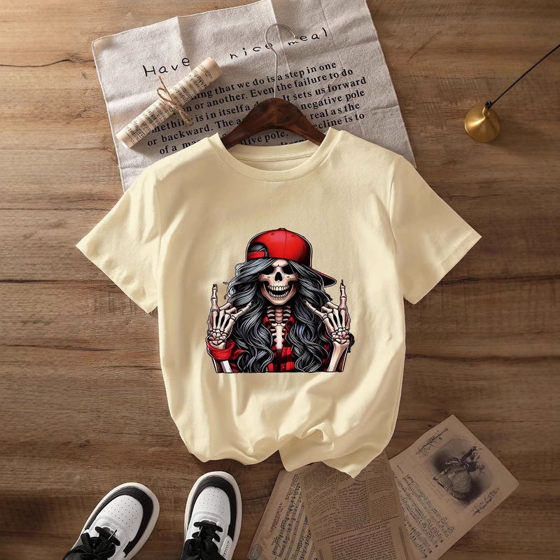 Independent Station Women'S Tops Round Neck Cartoon Printed Short-Sleeved T-Shirt-M - Image 2