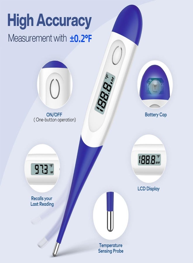 Boncare 10 Seconds Digital Thermometer for Adults and Kids - Accurate & Safe Rectal Thermometer for Baby with Fever Alarm, Oral Thermometer (Dark Blue) - Image 3