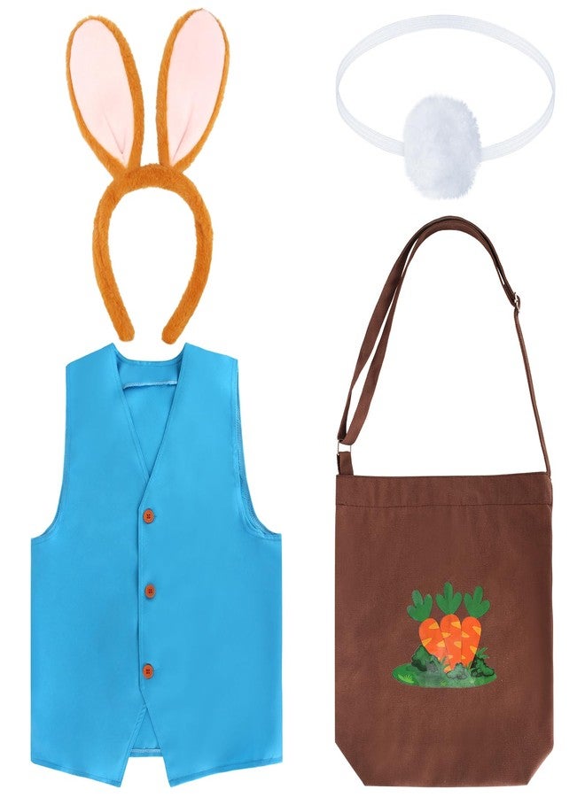 Yewong 4 Pieces Kids Bunny Rabbit Costume Set Includes Plush Bunny Ears Headband Tail Vest Carrot Canvas Bag for Halloween Easter World Book Day - Image 1