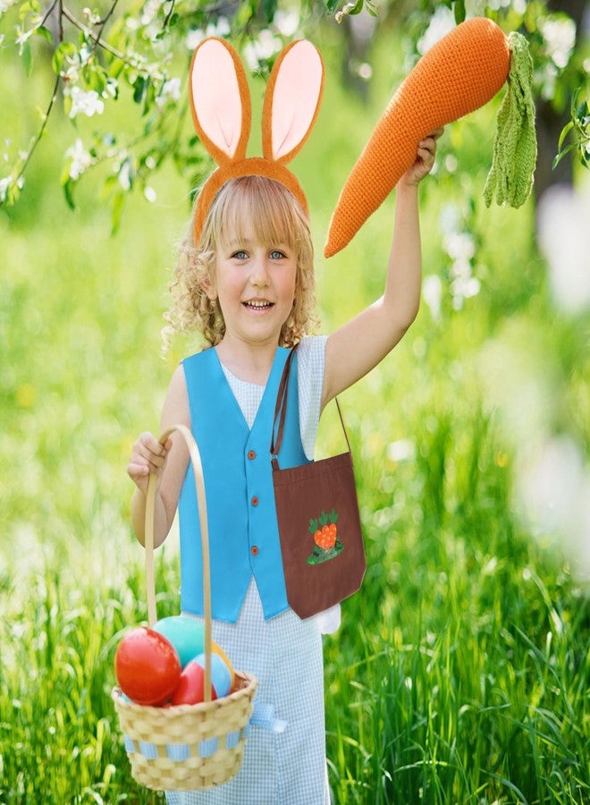 Yewong 4 Pieces Kids Bunny Rabbit Costume Set Includes Plush Bunny Ears Headband Tail Vest Carrot Canvas Bag for Halloween Easter World Book Day - Image 4