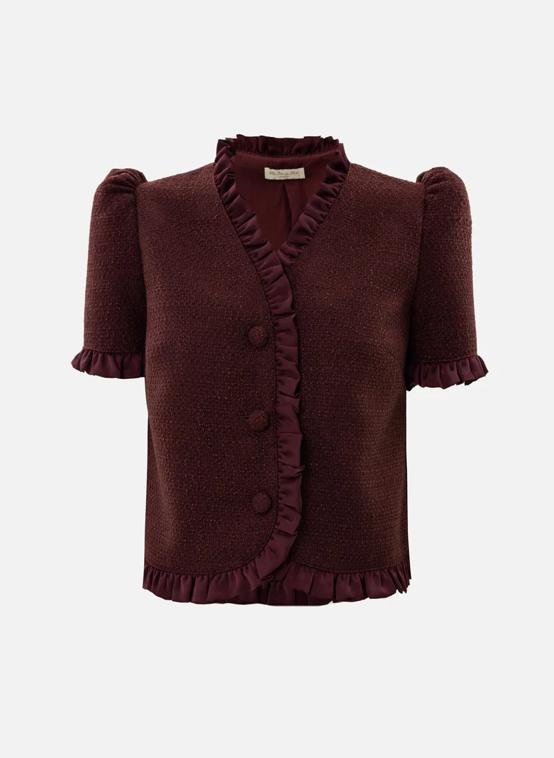 Lichi Straight-cut tweed blouse with ruffles