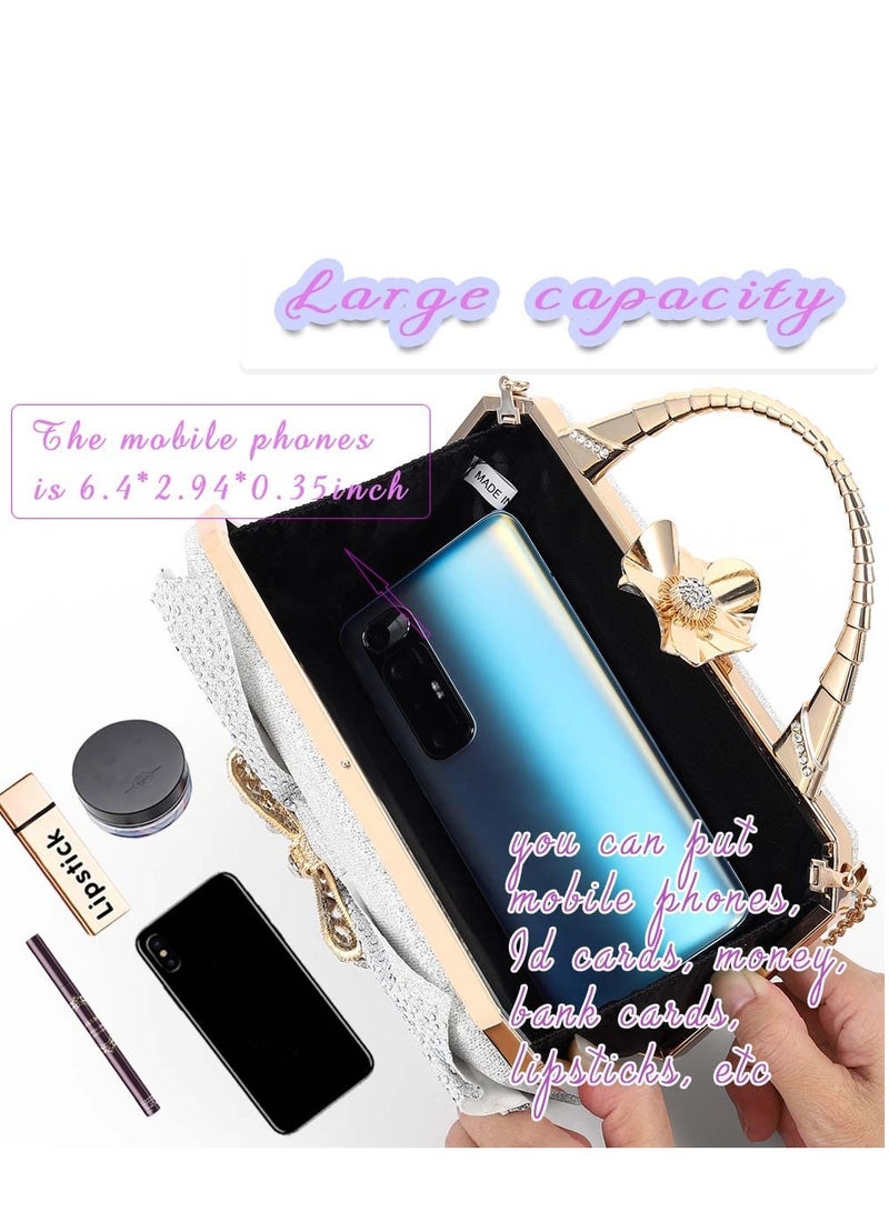 SOLARAE Clutch Purse Evening Bag Handbag for Women Glitter Sparkling Silver Pleated Crossbody Bag for Wedding Prom Party Engagement Club - Image 4