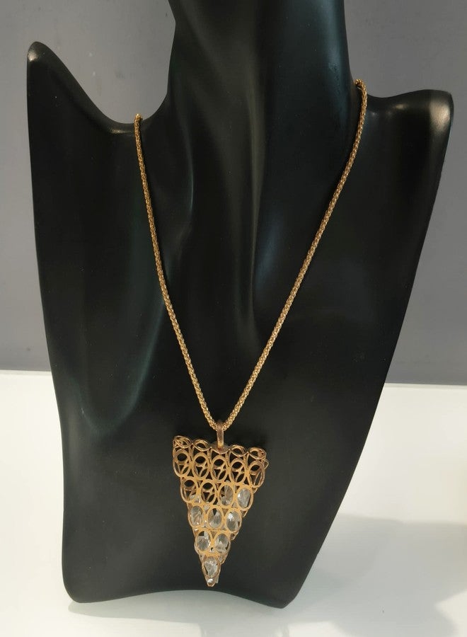 LA BELLEZA Gold Plated Crystal Pendant | Necklace | Neckpiece with Ball Chain for Girls and Women In Golden (Crystal In Cylinder) - Image 3