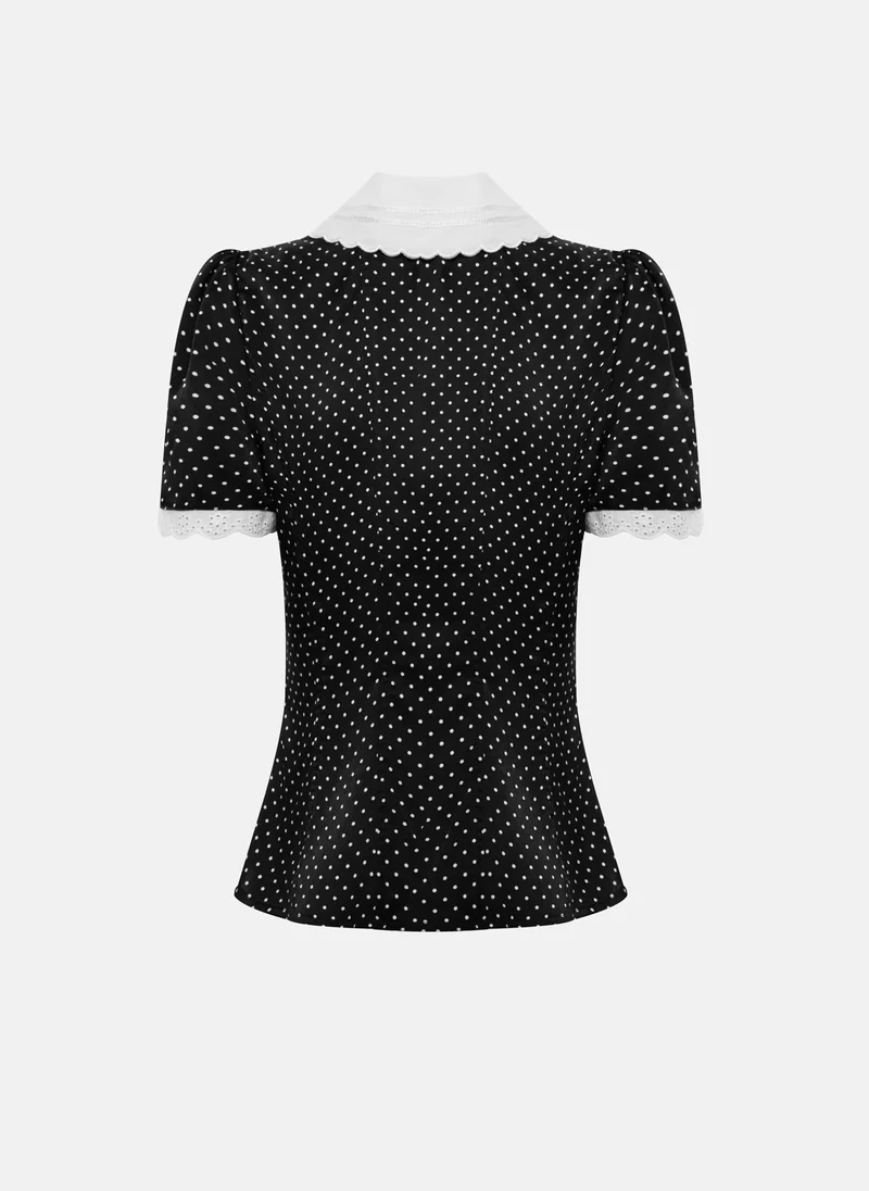 Lichi  Polka dot blouse with a statement turn-down collar for Women | Best Price UAE