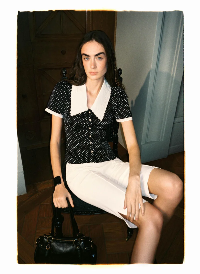 Lichi  Polka dot blouse with a statement turn-down collar for Women | Best Price UAE
