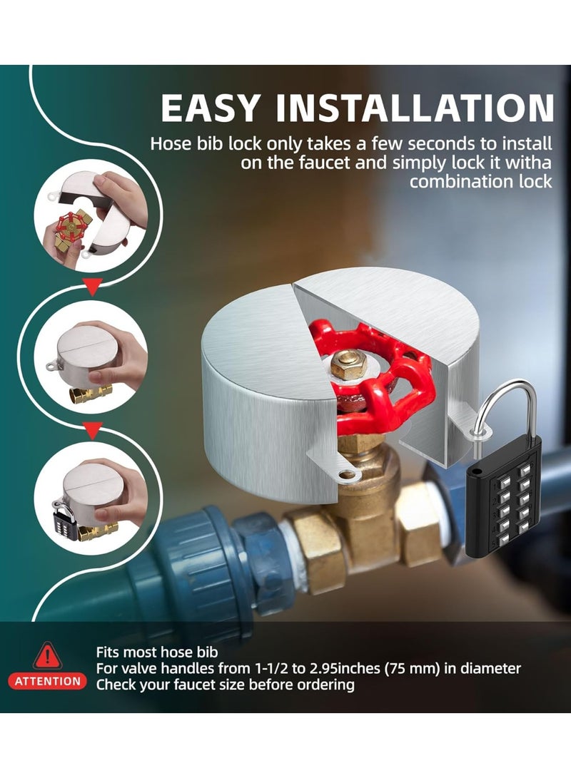 جهاز قفل صمام الماء مع قفل، قفل صنبور الماء الخارجي، قفل صنبور الماء، لمقابض الصمامات بقطر من 1-1/2 إلى 3 بوصة، يمنع سرقة الماء، واستخدام الماء غير المصرح به - Image 2