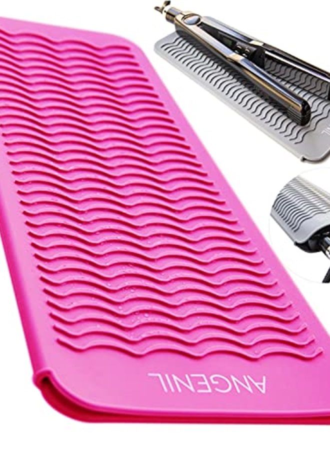 ANGENIL Resistant Silicone Mat Pouch for Hair Straightener Professional Beach Wave Curling Iron 2 in 1, Titanium Ceramic Flat Iron, Curling Wand, Crimper Hair Iron Tools, Food Grade Silicone, Pink - Image 1