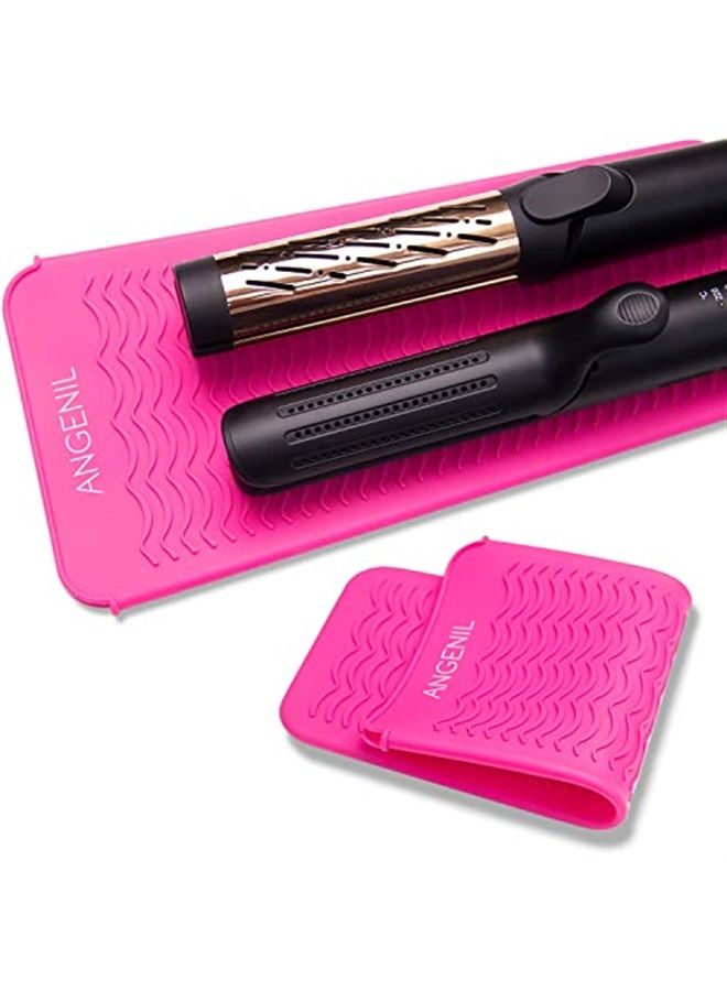 ANGENIL Resistant Silicone Mat Pouch for Hair Straightener Professional Beach Wave Curling Iron 2 in 1, Titanium Ceramic Flat Iron, Curling Wand, Crimper Hair Iron Tools, Food Grade Silicone, Pink - Image 2