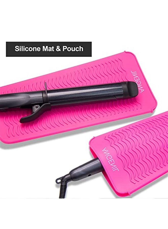 ANGENIL Resistant Silicone Mat Pouch for Hair Straightener Professional Beach Wave Curling Iron 2 in 1, Titanium Ceramic Flat Iron, Curling Wand, Crimper Hair Iron Tools, Food Grade Silicone, Pink - Image 5