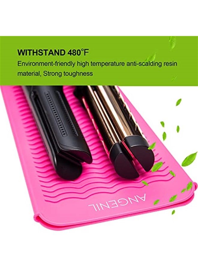 ANGENIL Resistant Silicone Mat Pouch for Hair Straightener Professional Beach Wave Curling Iron 2 in 1, Titanium Ceramic Flat Iron, Curling Wand, Crimper Hair Iron Tools, Food Grade Silicone, Pink - Image 3