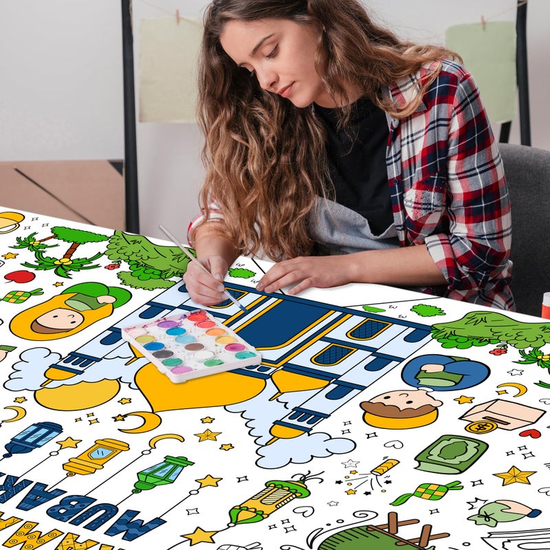 OHOME ملصق تلوين عملاق/مفرش طاولة OHOME - زينة رمضان - لافتة تلوين عملاقة لأنشطة الحرف اليدوية للأطفال وزينة حفلات - Image 5
