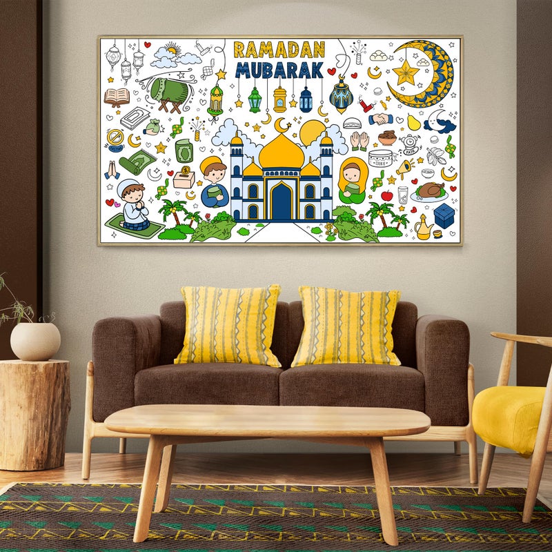 OHOME ملصق تلوين عملاق/مفرش طاولة OHOME - زينة رمضان - لافتة تلوين عملاقة لأنشطة الحرف اليدوية للأطفال وزينة حفلات - Image 4