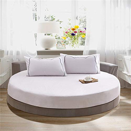 ShiningLove Bed Sheet Set Solid Color Pure Cotton Round Fitted Sheet Bed Cover Mattress Topper 200/220CM Wedding Housewarming Gift White Diameter 220cm Fitted Sheet - Image 1