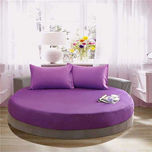 ShiningLove Bed Sheet Set Solid Color Pure Cotton Round Fitted Sheet Bed Cover Mattress Topper 200/220CM Wedding Housewarming Gift White Diameter 220cm Fitted Sheet - Image 2