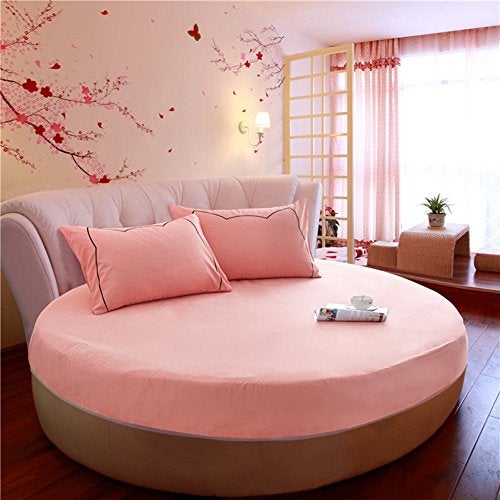 ShiningLove Bed Sheet Set Solid Color Pure Cotton Round Fitted Sheet Bed Cover Mattress Topper 200/220CM Wedding Housewarming Gift White Diameter 220cm Fitted Sheet - Image 3
