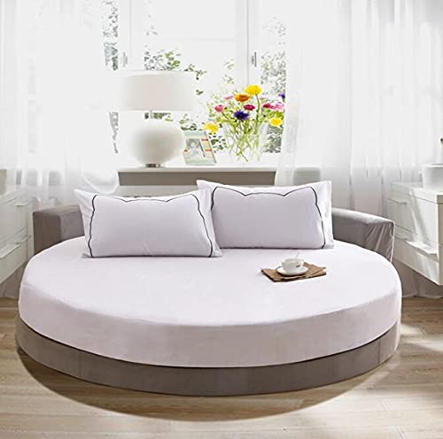 ShiningLove Bed Sheet Set Solid Color Pure Cotton Round Fitted Sheet Bed Cover Mattress Topper 200/220CM Wedding Housewarming Gift White Diameter 220cm Fitted Sheet - Image 4